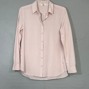 Uniqlo Womens Button Down Top Pale Pink Size S Long Sleeve Classic Preppy Office